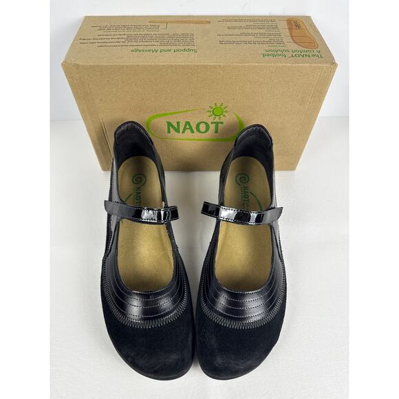 Naot Kirei Mary Jane Shoes Womens EU42 Black Suede Cork